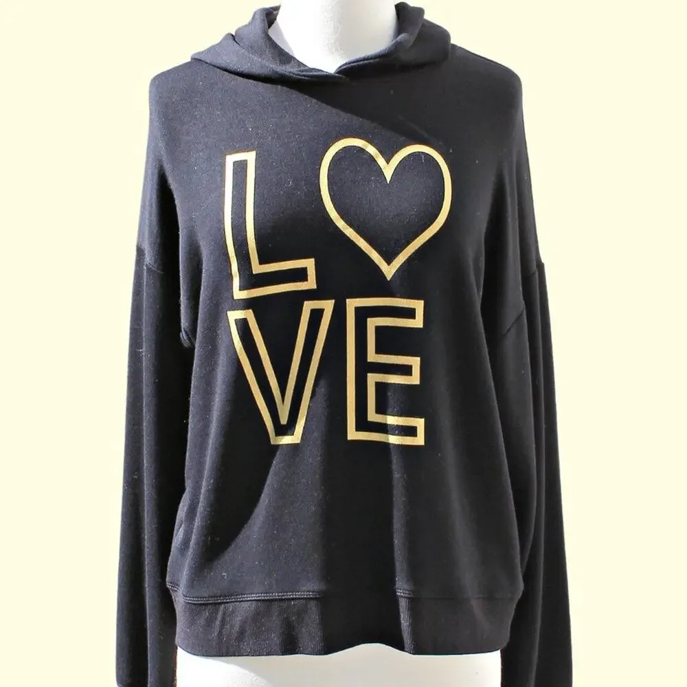 Marled Women's Black Hoodie Sweatshirt Love Graphic Size Medium - Picture 2 of 14